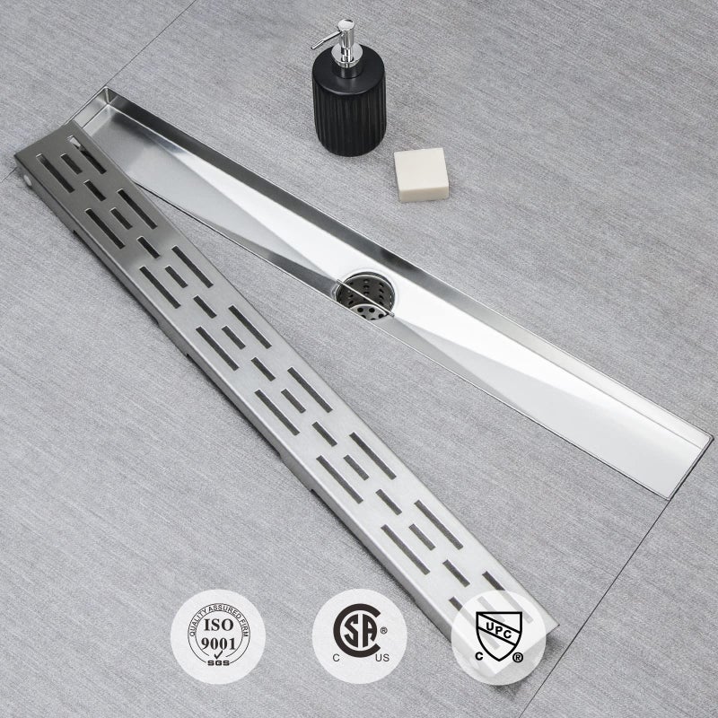 SaniteModar Linear Shower Drain, Shower Drain 24 inch High Water Flow Removable Grate, Brushed 304 Stainless Steel Linear Drain with Hair Strainer, Adjustable Leveling Feet - Image 4